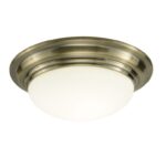 Barclay Small Bathroom Flush Antique Brass Opal Glass IP44