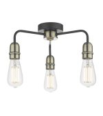 Kiefer 3lt Flush Black & Antique Brass