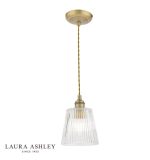 Laura Ashley Callaghan Pendant Antique Brass Ribbed Glass