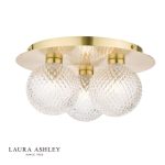 Laura Ashley Prague 3lt Flush Bathroom Light Glass Satin Brass IP44