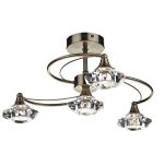 Luther 4lt Semi Flush Antique Brass Crystal