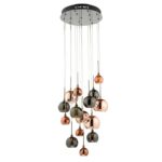 Aurelia 15lt Cluster Pendant Black Chrome & Copper/Bronze Glass