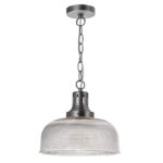 Tack 1lt Pendant Antique Chrome Textured Glass