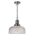 Tack 1lt Pendant Antique Chrome Textured Glass