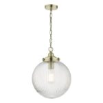 Tamara 1lt Single Pendant Antique Brass Ribbed Glass