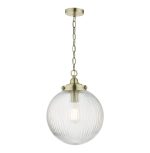 Tamara 1lt Single Pendant Antique Brass Ribbed Glass