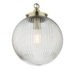 Tamara 1lt Single Pendant Antique Brass Ribbed Glass - Image 3