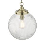 Tamara 1lt Single Pendant Antique Brass Ribbed Glass - Image 4