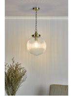 Tamara 1lt Single Pendant Antique Brass Ribbed Glass - Image 5