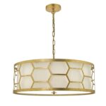 Epstein 4lt Pendant Gold With Ivory Shade & Glass Diffuser