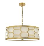 Epstein 4lt Pendant Gold With Ivory Shade & Glass Diffuser