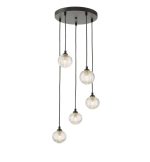 Federico 5lt Cluster Pendant Black Clear Ribbed Glass