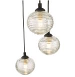 Federico 5lt Cluster Pendant Black Clear Ribbed Glass - Image 4