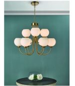 Indra Opal Glass Globe 9lt Pendant Natural Brass - Image 5