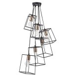 Tower 6lt Cluster Pendant Matt Black & Copper