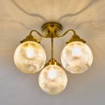 Tamara 3lt Bathroom Semi Flush Antique Brass Ribbed Glass IP44 - Image 3
