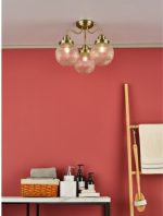 Tamara 3lt Bathroom Semi Flush Antique Brass Ribbed Glass IP44 - Image 2