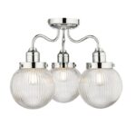 Tamara 3lt Bathroom Semi Flush Polished Chrome Ribbed Glass IP44