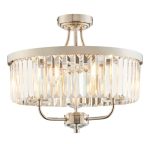 Round 3lt Bright Nickel Cut Glass Semi-Flush