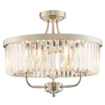 Round 3lt Bright Nickel Cut Glass Semi-Flush