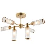 Ribbed & Frosted Glass 6lt Satin Brass Semi-Flush