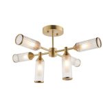 Ribbed & Frosted Glass 6lt Satin Brass Semi-Flush - Image 6
