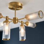 Ribbed & Frosted Glass 6lt Satin Brass Semi-Flush - Image 4