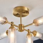 Ribbed & Frosted Glass 6lt Satin Brass Semi-Flush - Image 5