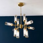 Ribbed & Frosted Glass 12lt Satin Brass Pendant - Image 2