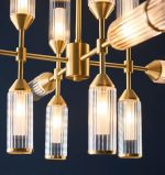 Ribbed & Frosted Glass 12lt Satin Brass Pendant - Image 3