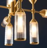 Ribbed & Frosted Glass 12lt Satin Brass Pendant - Image 4