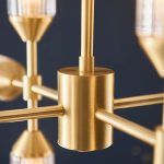 Ribbed & Frosted Glass 12lt Satin Brass Pendant - Image 5