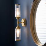Ribbed & Frosted Glass 2lt Satin Brass Double Wall Light - Image 3