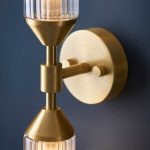 Ribbed & Frosted Glass 2lt Satin Brass Double Wall Light - Image 4