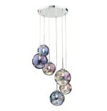 Mira 6lt Cluster Pendant Polished Chrome Iridised Glass