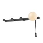 Rack Wall Light & Coat Hook Matt Black Opal Glass - Plug in