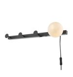 Rack Wall Light & Coat Hook Matt Black Opal Glass - Plug in