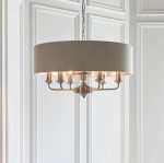 Highclere 6lt Pendant Brushed Chrome & Natural Shade - Image 3