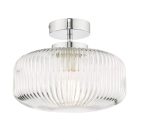 Riva Semi Flush Ceiling Light Ribbed Glass Polished Chrome IP44