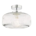 Riva Semi Flush Ceiling Light Ribbed Glass Polished Chrome IP44