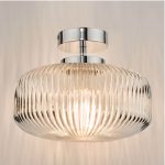 Riva Semi Flush Ceiling Light Ribbed Glass Polished Chrome IP44 - Image 3