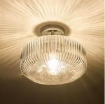 Riva Semi Flush Ceiling Light Ribbed Glass Polished Chrome IP44 - Image 4