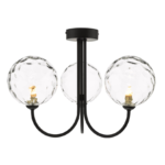 Jared 3lt Semi Flush Matt Black Clear Dimpled Glass