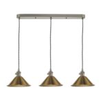 Hadano 3lt Antique Chrome Suspension With Aged Brass Shades