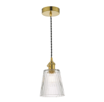 Hadano Pendant Natural Brass With Ribbed Glass Shade