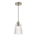 Hadano Pendant Antique Chrome With Ribbed Glass Shade
