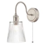 Hadano Wall Light Antique Chrome With Clear Ribbed Glass Shade
