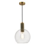 Nikolas Pendant Natural Solid Brass Round Clear Glass