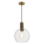 Nikolas Pendant Natural Solid Brass Round Clear Glass