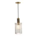 Nikolas Pendant Natural Solid Brass Ribbed Cylinder Glass